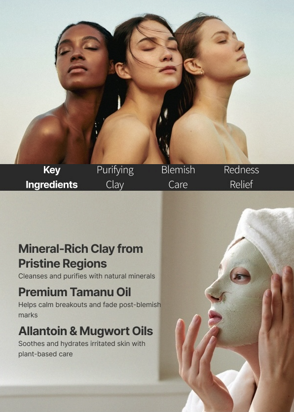 Pink Wonder Tamanu Hero Clay-Fit Mask Solution | for Pores, Blackheads & Breakouts | 3-Pack Sheet