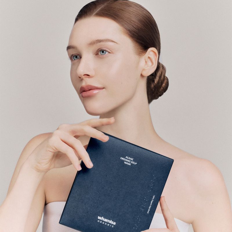 Whamisa Organic Kelp Leaf Sheet Mask for glass skin and barrier repair.