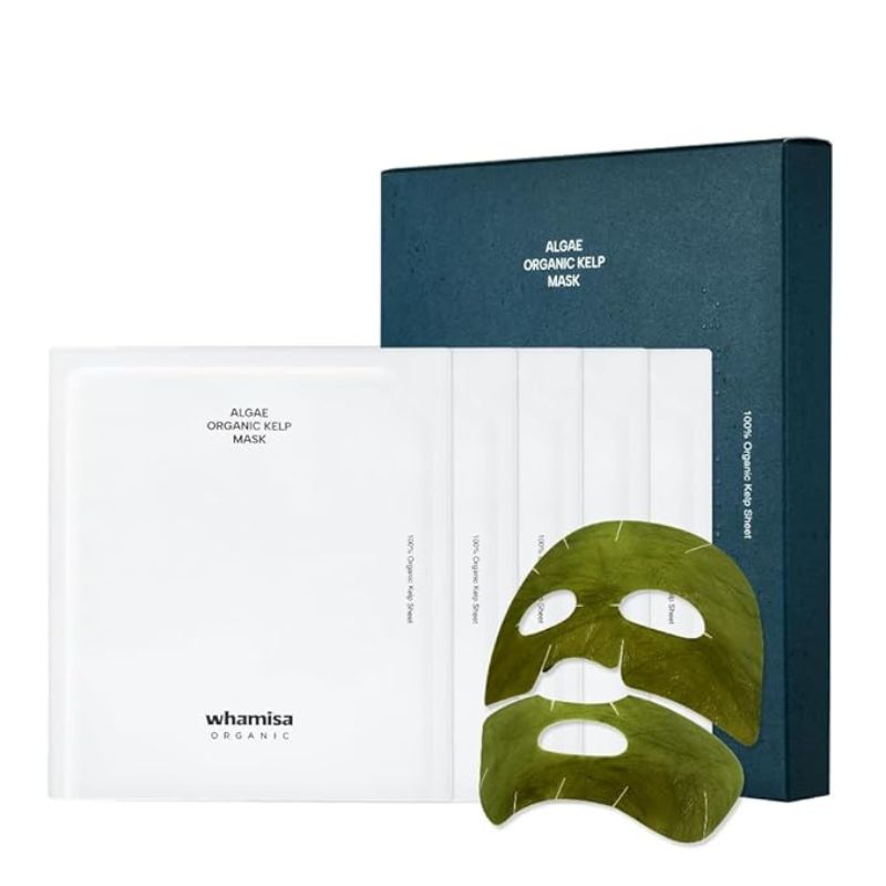 Whamisa Organic Kelp Leaf Sheet Mask for glass skin and barrier repair.