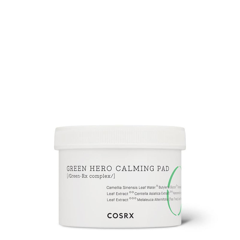 cosrx green hero calming pads for balancing and soothing sensitive, inflammed and dehyrdated skin - Vegan toner pads. 